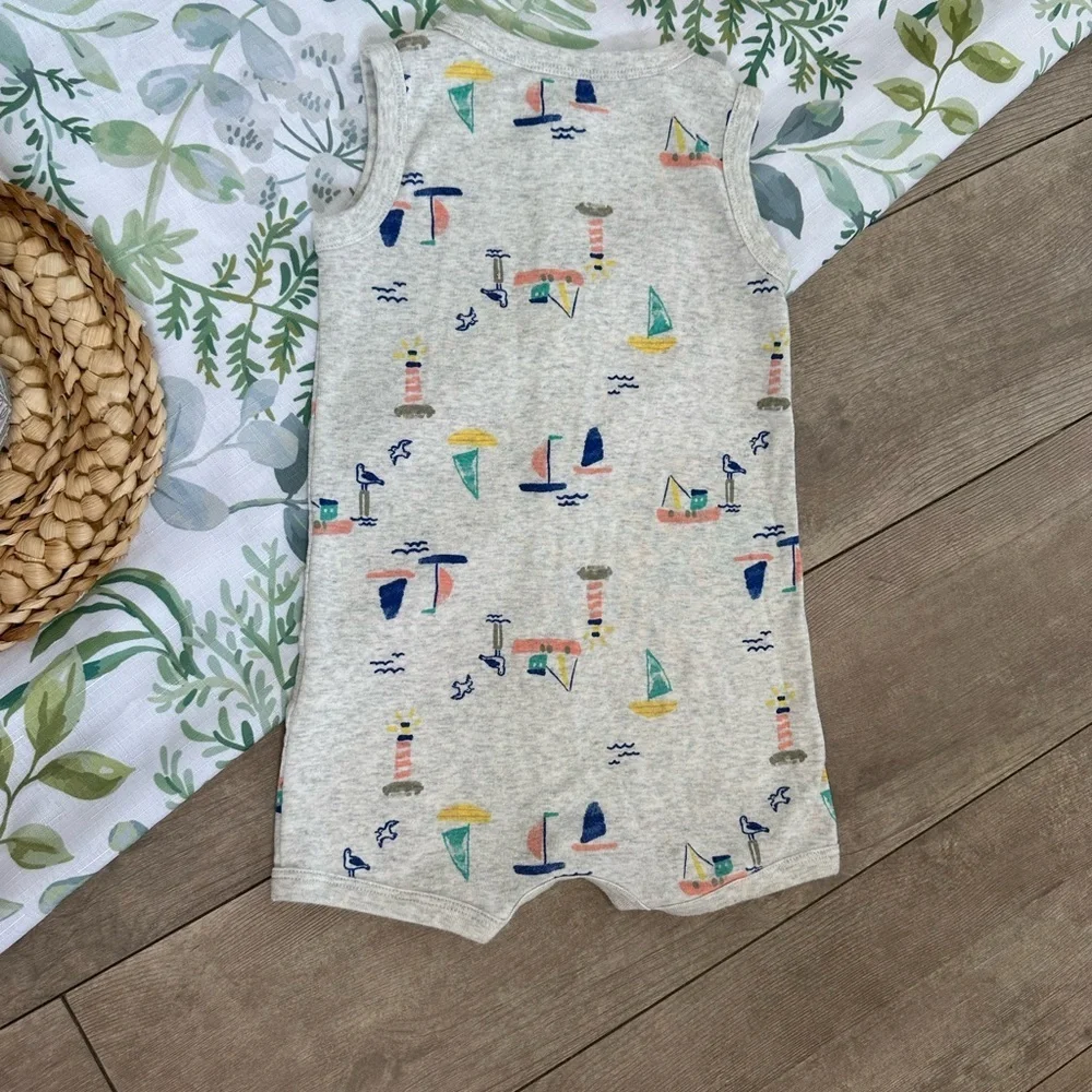 Carter’s Toddler Boy Sailboat Snap Up Sleeveless Romper Size 24 Months